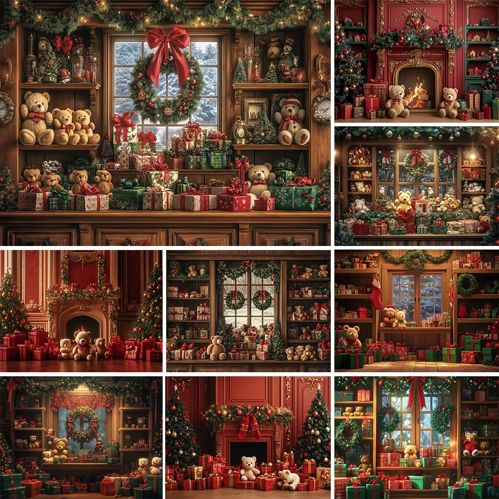 

Photography Background Winter Christmas Shop Vintage Window Xmas Tree Kids Family Portrait Decor Backdrop Photo Studio