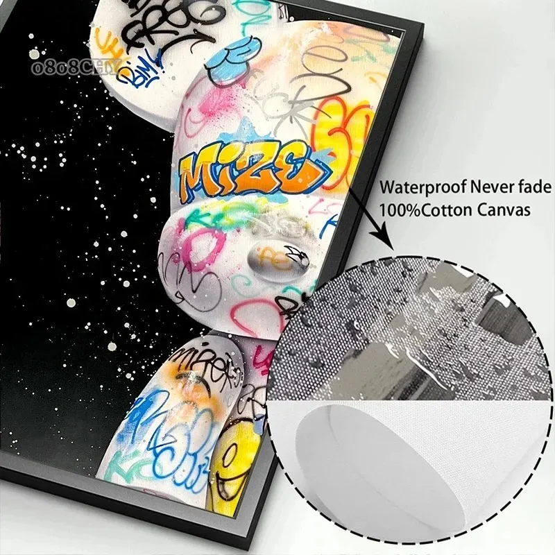 لطيف الدب الكتابة على الجدران قماش اللوحة شخصية كرتونية البوب الفن الملصقات يطبع الشارع جدار صورة فنية للمنزل Kawaii غرفة ديكور