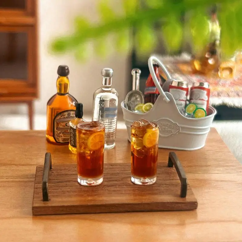 إكسسوارات ديكور بيت الدمى DIY، زجاجة نبيذ ويسكي للشاي المثلج على شكل جزيرة طويلة 1/12 من الراتنج، 1/2 قطعة في كل عبوة #4
