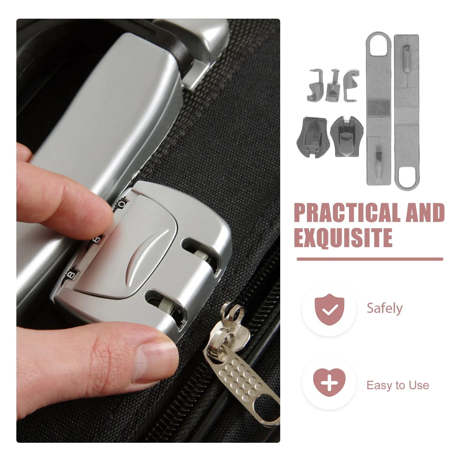 2Sets Luggage Travel Zipper Pull Replacement Heavy Duty Metal Sliders Black Bag Hardware DIY Craft Supplies for Security and
