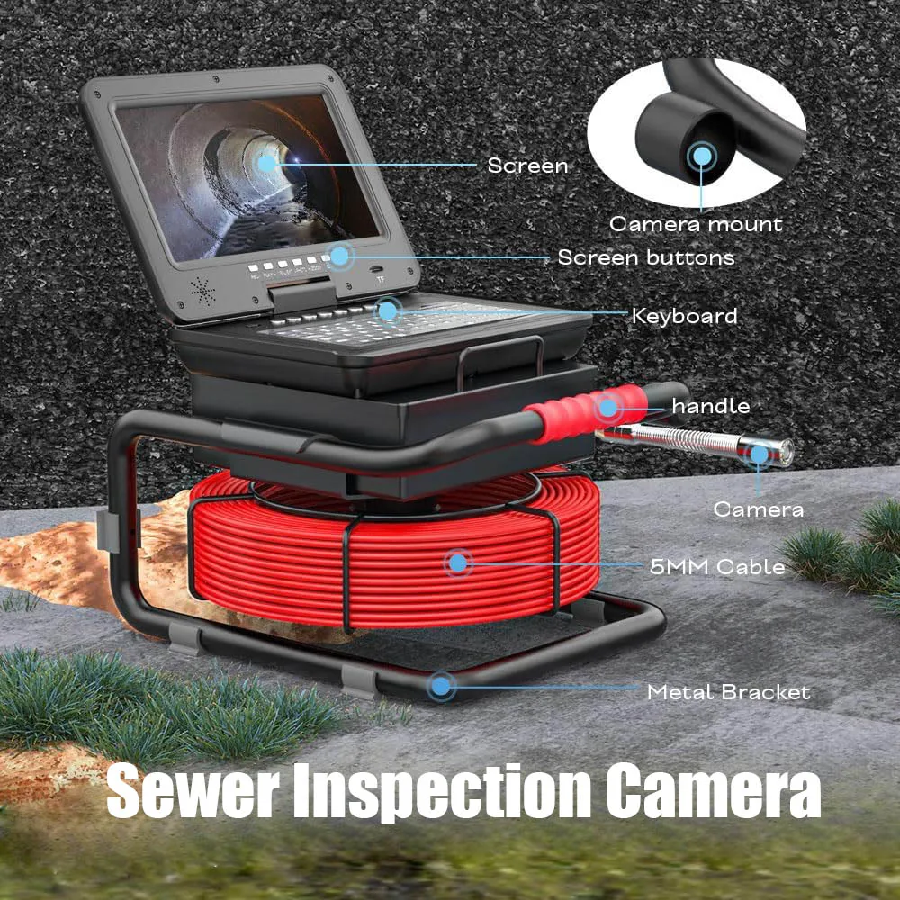 

GAMWATER 10" IPS Inspection Camera with 512Hz Locator DVR 1080P HD Self-Leveling Probe 20-50M 5MM Cable​ 4500mAH Battery