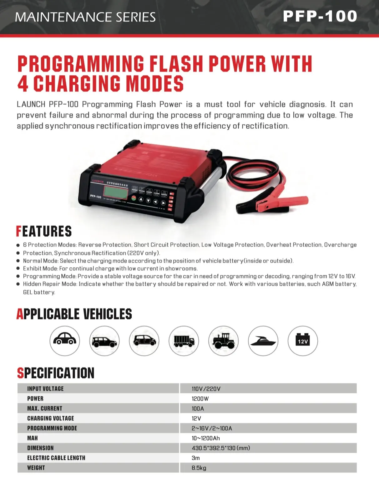 New Launch PFP-100  Automotive Voltage Regulator Stabilizer for Coding Power Processor Smart Car Program 220V English