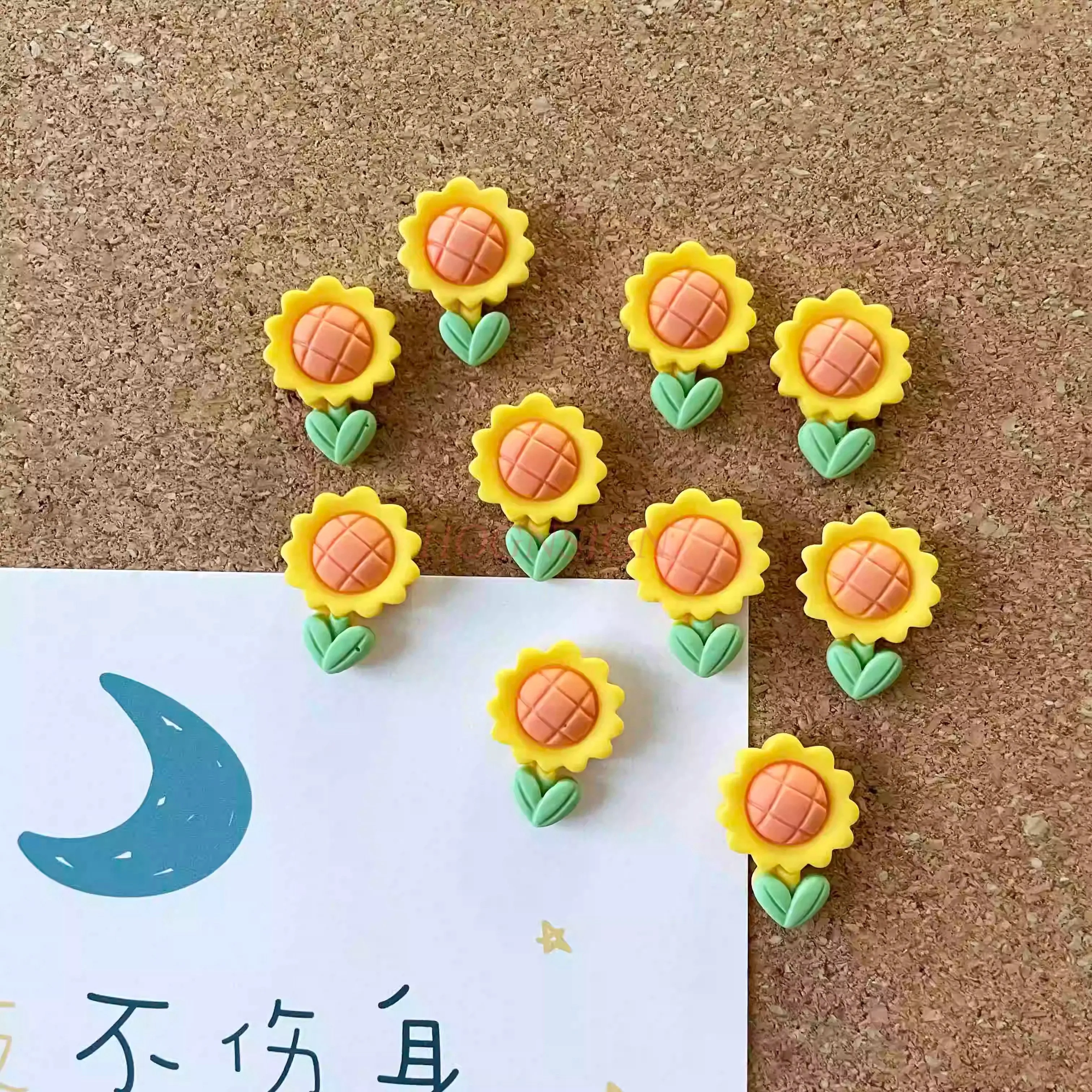 10pcs Fresh Sunflower Flower Shaped Push Pin Felt Soft Wooden Board Creative Wall Decoration Button