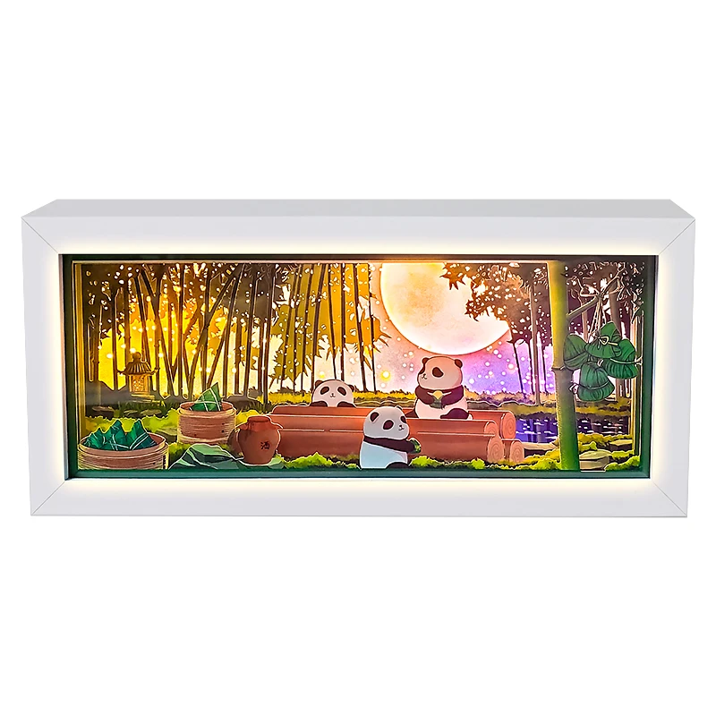 Baby Night Light Bamboo Forest Panda Layered Paper Cut Light Box Anime Led Light Box Shadow Box 3D Desk Lamp For Children Gifts