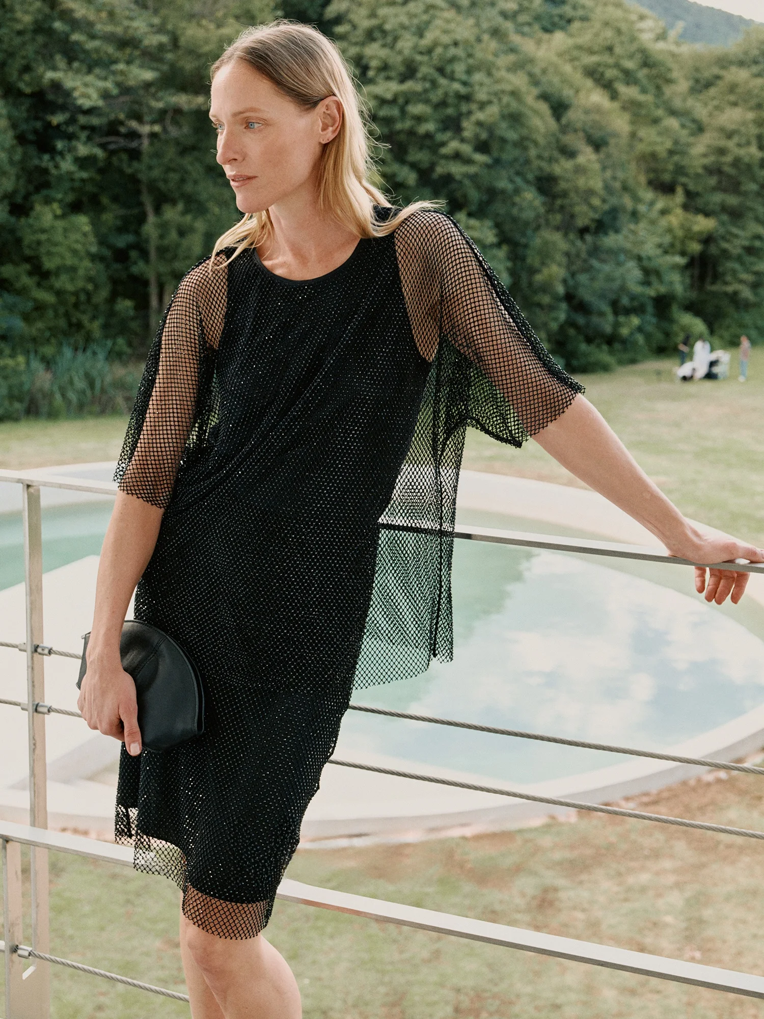 

MARIUS Diamond Drill Skirt Geometric Hollow out Net Fabric ort Sve Batwing Sve Holiday Casual Top f Skirt