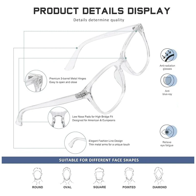 1/2/3pcs VOPHA Autofocus Reading Glasses for Men & Women Blue Light Blocking Readers, Resin Frame, Smart Reading Glasses L17 image 5