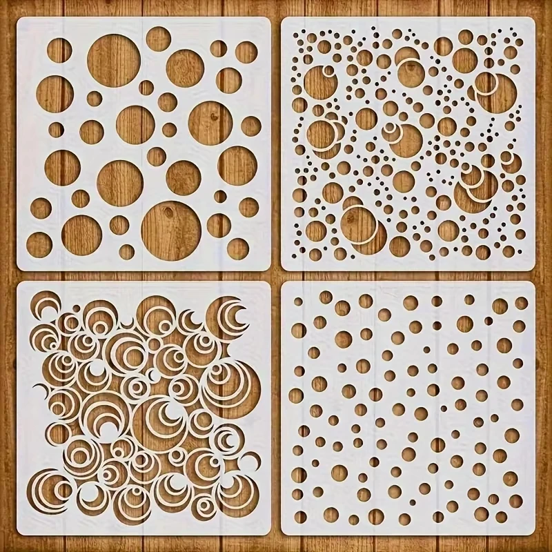 4PCS 5.1 Inch Circle Dot Bubble Stencils Reusable PET Painting Templates for Wood Fabric Wall Paper DIY Crafts Home Decor