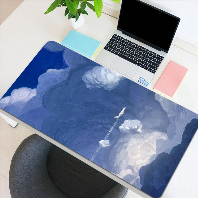 Large blue sky and white clouds mouse pad, rubber non-slip base, stitched edges, suitable for offices, schools,  games