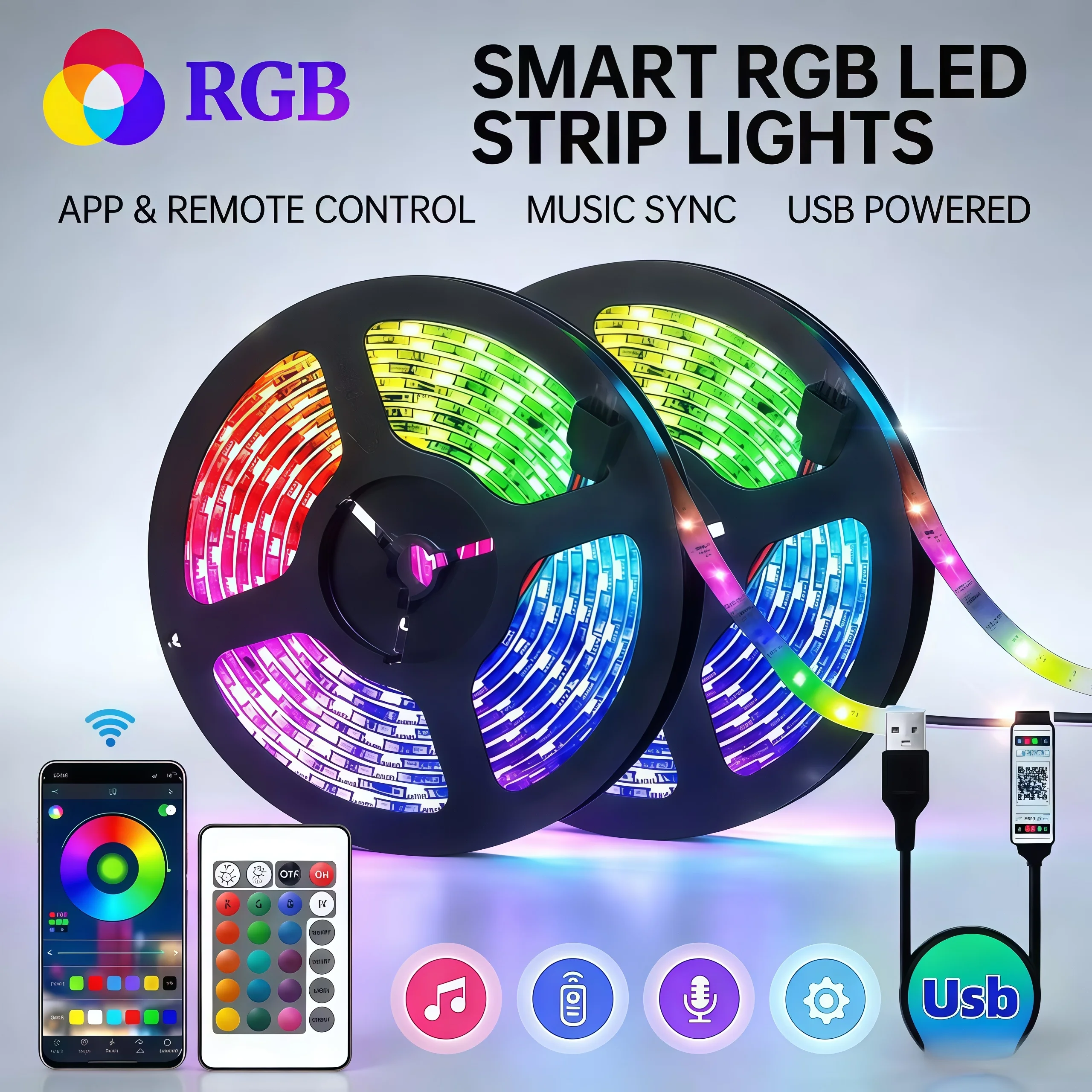 RGB 5050 1-30m Led Strip Light  Bluetooth App 5V USB Led Tape Flexible Ribbon Diode Tape for TV Backlight Gaming Room Decoration