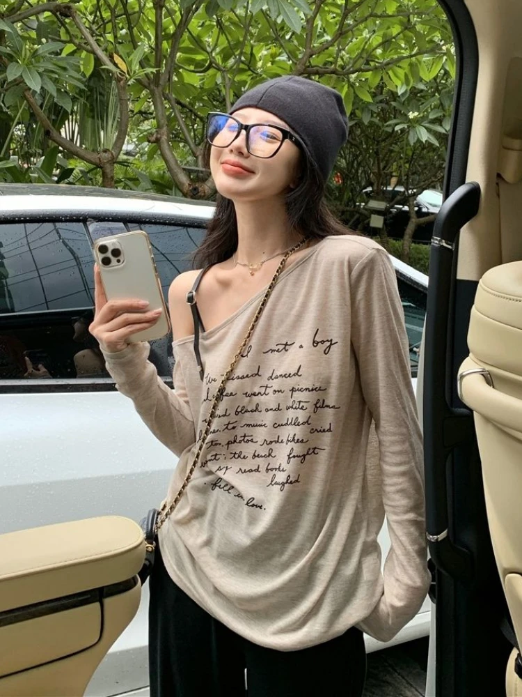 Y2k Long Sleeve T-shirts Women Chic Letter Harajuku Stylish Sun-proof All-match Teens Tops Summer Basic High Street Ladies Tees