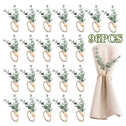 96PCS Thanksgiving Eucalyptus Leaf Napkin Ring Hotel Western Restaurant Banquet Table Setting Simulation Leaf Napkin Buckle