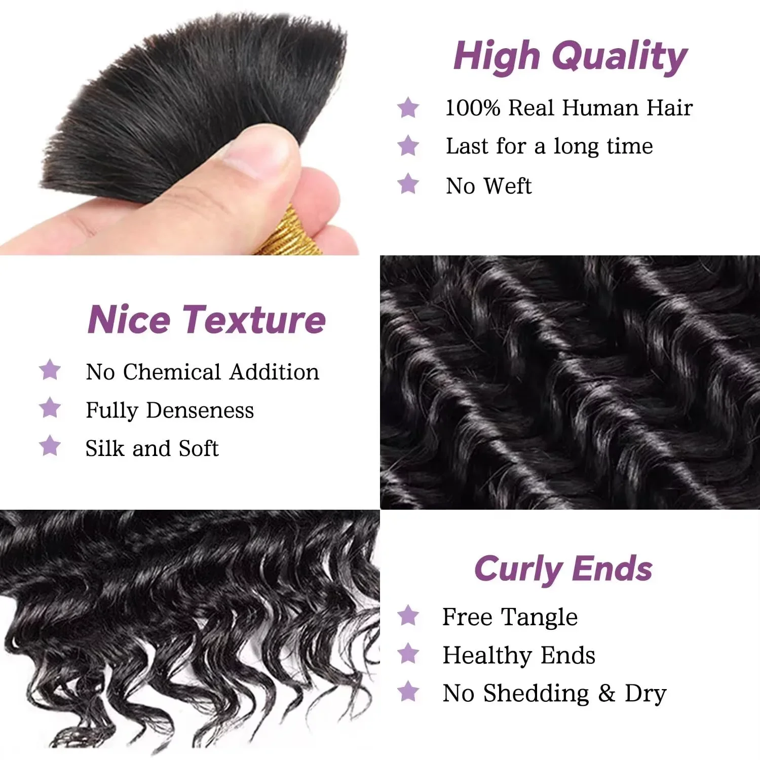 Extensiones de cabello trenzado de cabello humano rizado con ondas profundas de agua de 40 pulgadas para trenzas bohemias 3/4 mechones de cabello humano Afro rizado a granel