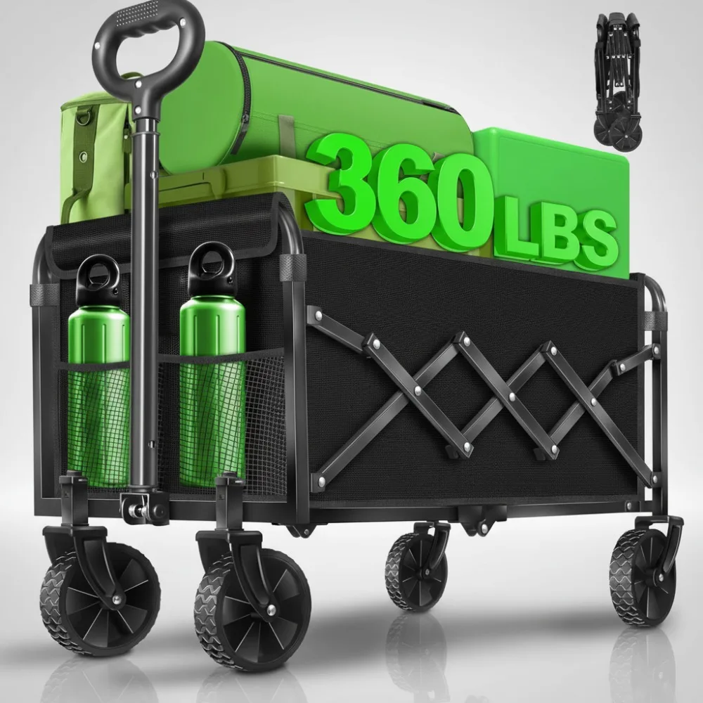 

Foldable Wagon Cart Collapsible Utility 360lbs Capacity All-Terrain Wheels for Camping Picnic Grocery Sports Garden