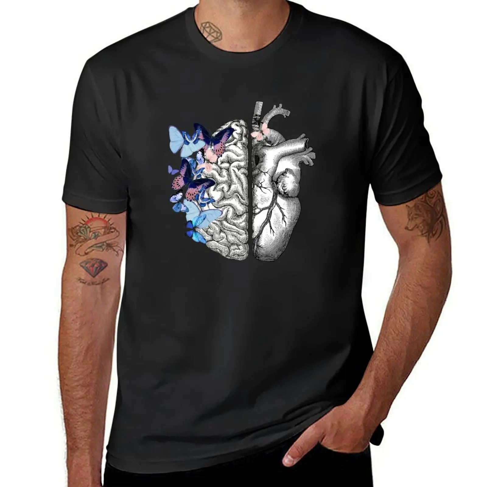 Right balance between brain and heart, blue butterflies, watercolor T-Shirt oversized black t-shirts for men