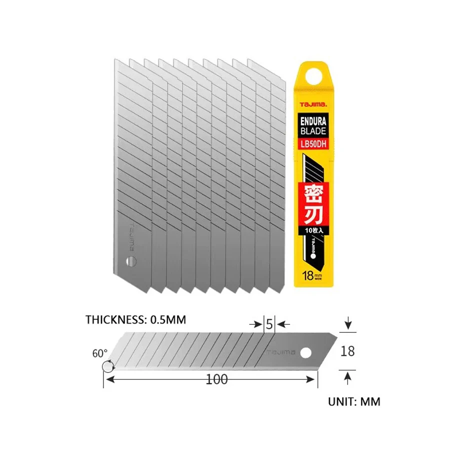 TAJIMA LB50DH 10Pcs 18mm-Wide Utility Knife Blade Replacement Blade Solid Blade Spare Blades Set Tool Accessories 1102-0206