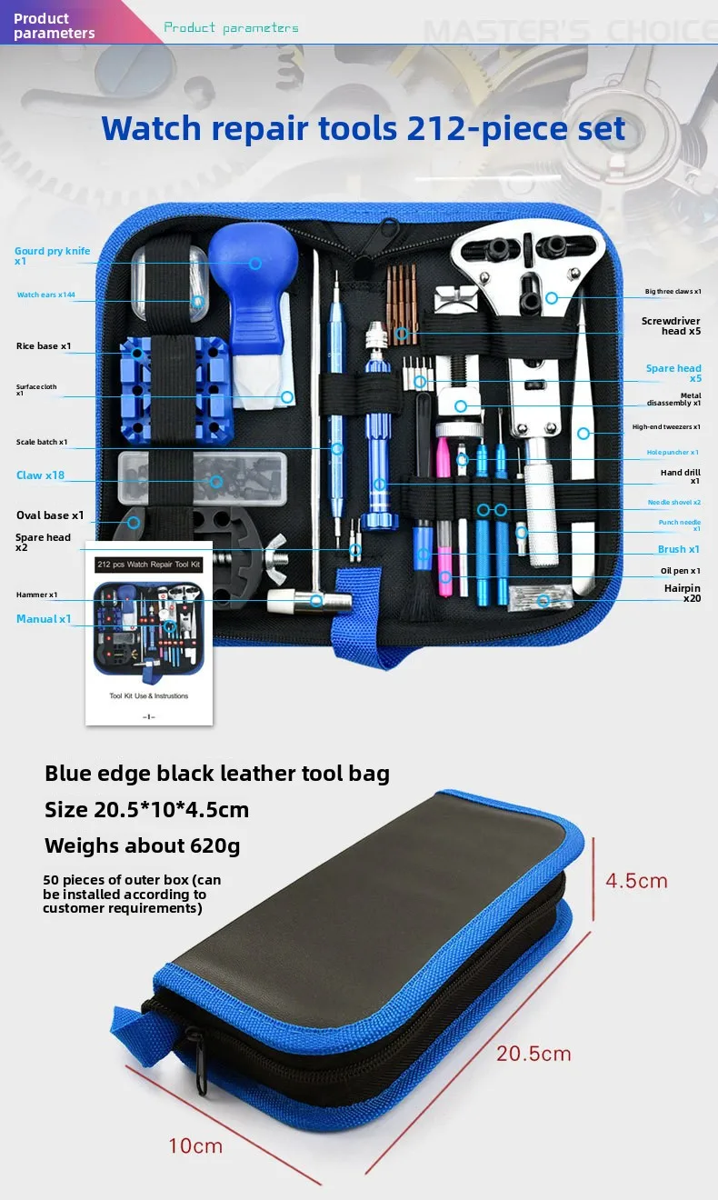 212 pz Orologio Apri Kit di Strumenti di Riparazione Orologio Leva Coltello Cacciavite Spille Martello Set Orologiaio Band Link Orologiaio Accessorio