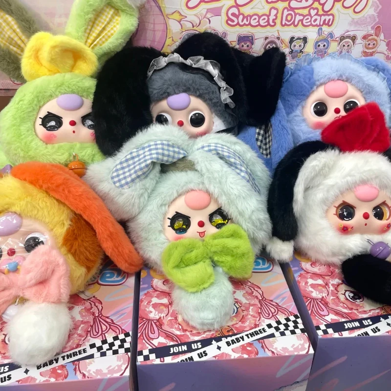 

Подлинная детская сумка на молнии с тремя счастливыми кроликами, серия плюшевых слепых коробок, практичная и универсальная сумка, милая фигурка, декоративные подарки