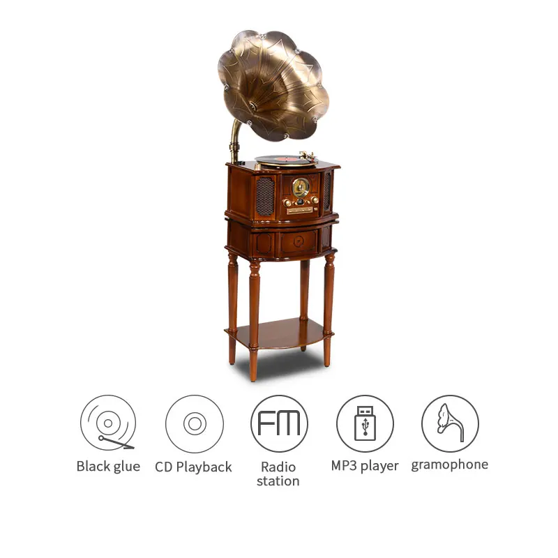 High Quality Cheaper Turntable Vinyl Player Retro Wooden Turntable Player With USB Blue-tooth AM FM