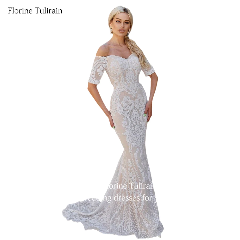 Bespoke Robe De Mariée Sexy Off the Shoulder Short Sleeve Backless Elegant Mermaid Sweep Train Wedding Dresses for Brides 2023