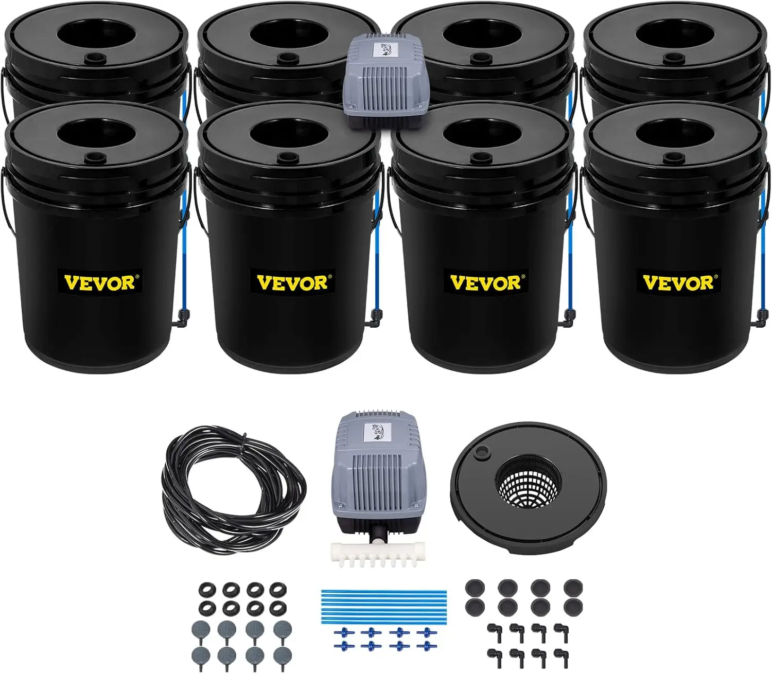 

DWC Hydroponic System, 5 Gallon 8 Buckets, Deep Water Culture Growing Bucket, Hydroponics Grow Kit with Pump, Air Stone
