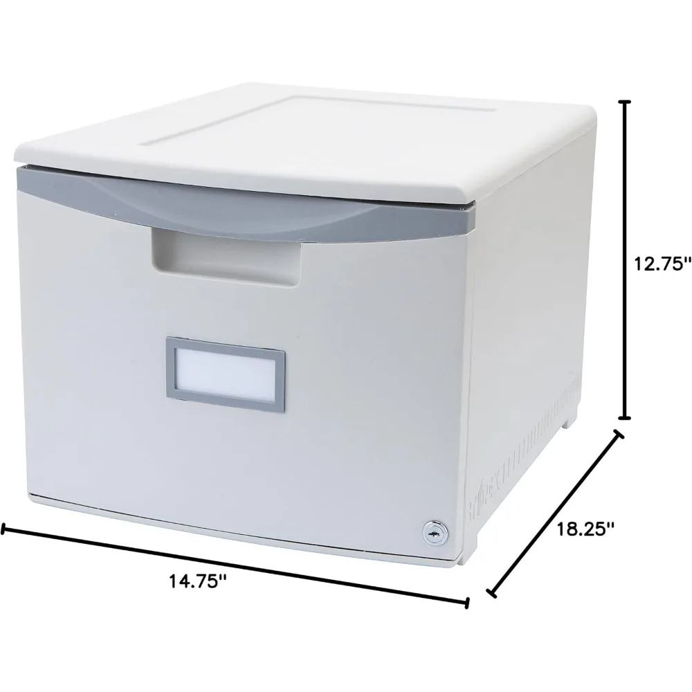 Storex Plastic One-Drawer File Cabinet Locking Document Organizer for Home Office Stackable Letter Legal Size Gray 61251B01C