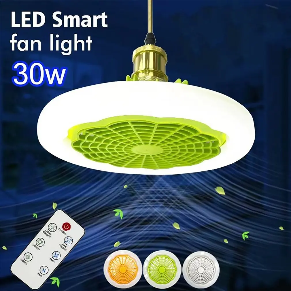 

E27 LED Ceiling Fans with Light Remote Control Dimmable Ceiling Lamp Bulb Indoor Bedroom Chandelier with Cooling Fan 3 Modes