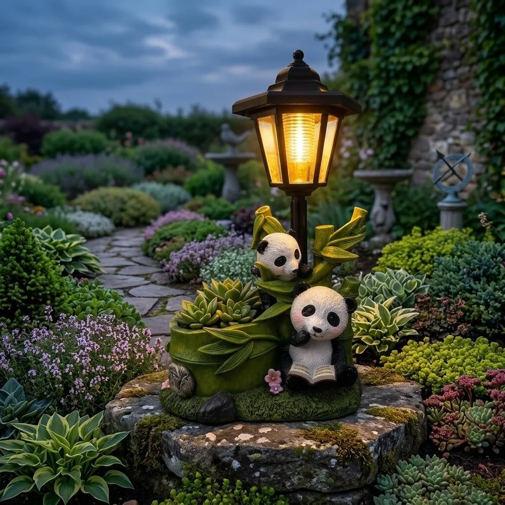 Solar Panda Garden Statue With Lantern: Unique Outdoor Decor Present For Mom Lamp Outdoor Park Garden Decor Indoor Outdoor