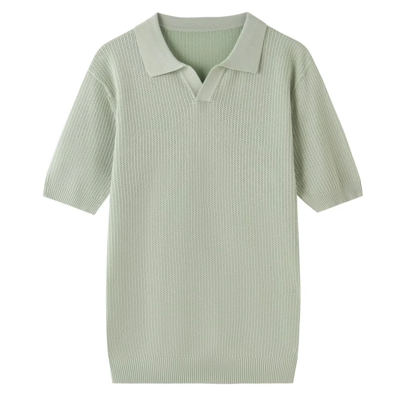 Silk Knitted Shirt Men'S High-End Collared Business Casual Paul Summer Men'S Short Sleeve-Shirt Men