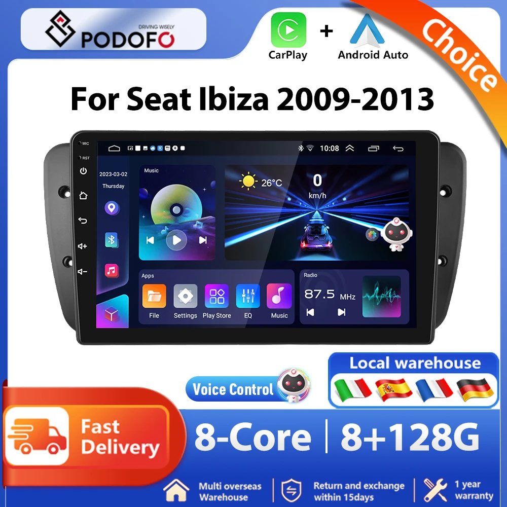 Podofo Android Car Radio For Seat Ibiza 6j 2009-2013 Android Auto Multimedia Navigation GPS autoradio Video Audio GPS 2 Din