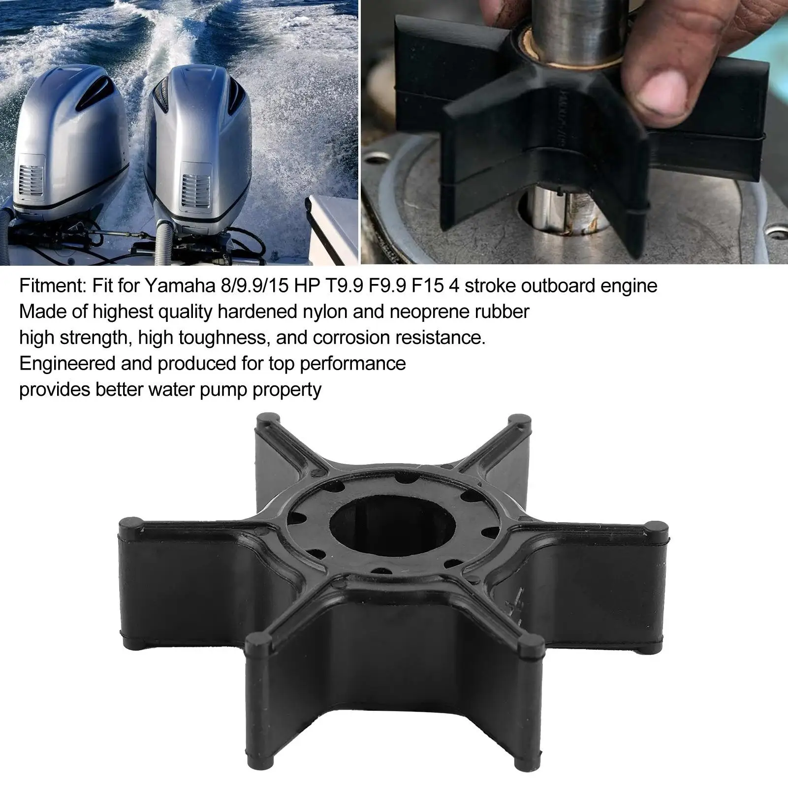 Impeller Professional Black Simple Installation 63V-44352-01 High Toughness Abrasion Resistant for boat Accessory