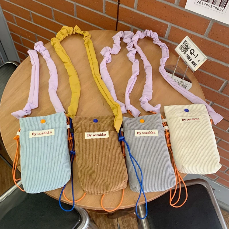 Solid Color Corduroy Women\'s Crossbody Bags Girls Small Purse Square Shoulder Bag Female Portable Storage Phone Pouch Handbags