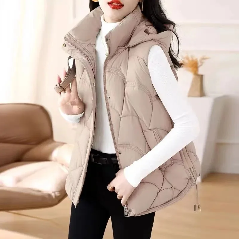

2025 New Autumn Winter Oversized Cotton Vests Sleeveless Coat Women Hooded Waistcoat Puffer Parkas Warm Down Cotton Outwear