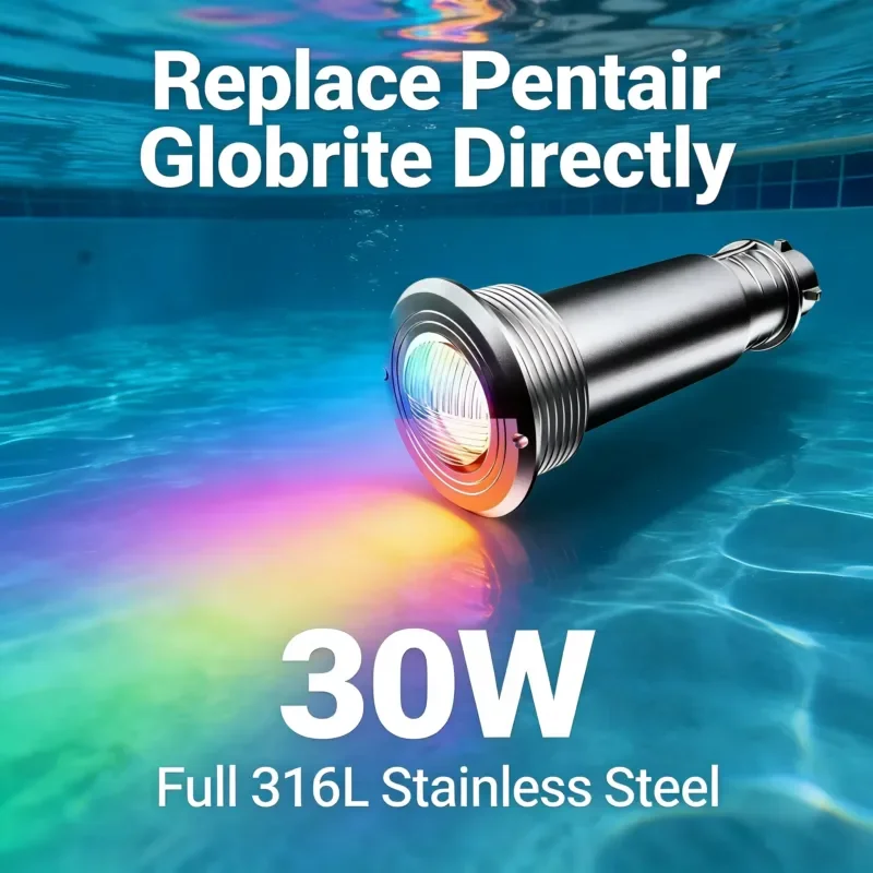 1.5 Inch Pool Light No Groove Direct Replacement  Multi Color Changing 30W 150FT 100FT Underwater Lamp