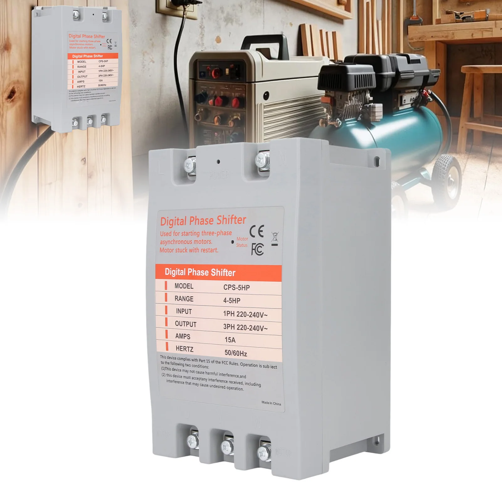 

Digital Phase Shifter Single to 3 Phase Converter Digital Phase Converter 4 to 5 Horsepower 2.2 to 3.7kw 220‑240VAC