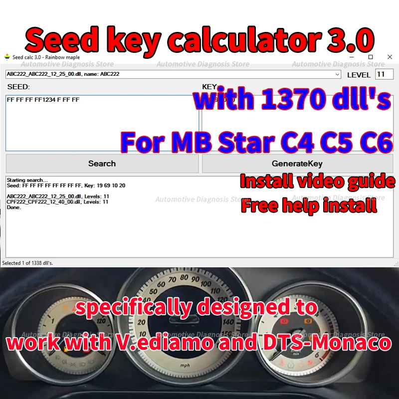 send key calculator 3.0 For MB Cars For MB Star C4 C5 C6 Seed Key Calculator Online Service for Vediamo dts Monaco unlock