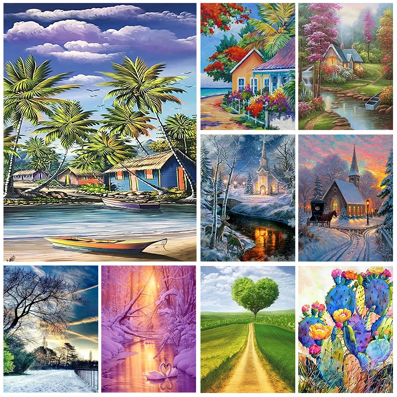 

5D Diamond Painting Landscape Diamond Embroidery Full Rhinestone DIY Mosaic Plant Cross Stitch Kit Art Home Decor Gift