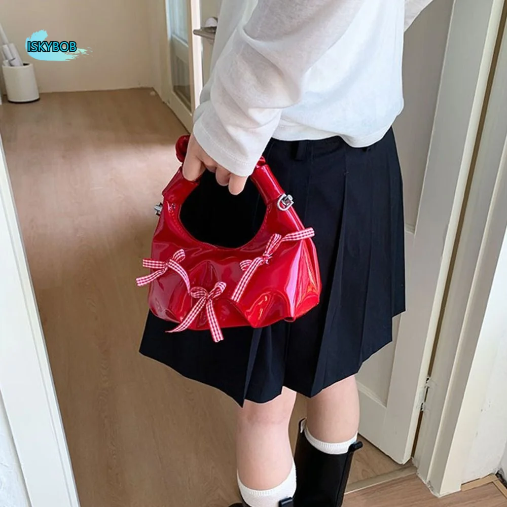 

Fashion Korean Bow Ribbon Bags Cloud Pu Leather Pleated Shoulder Bag Sweet Small Women Handbags Ladies