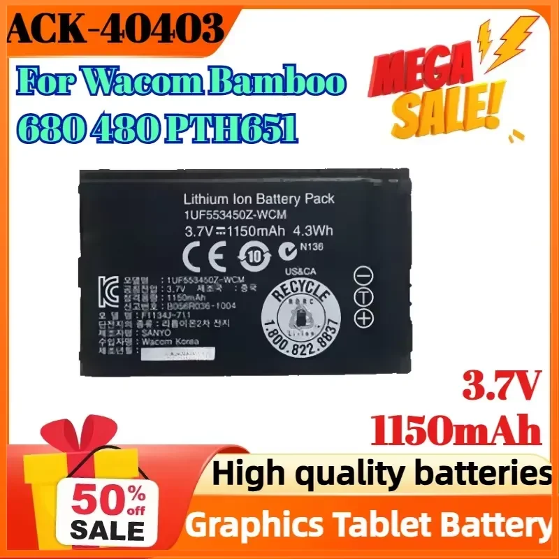 

3.7V 1150mAh ACK-40403 1UF553450Z-WCM Graphics Tablet Battery for Wacom Bamboo 680 480 PTH651 Battery