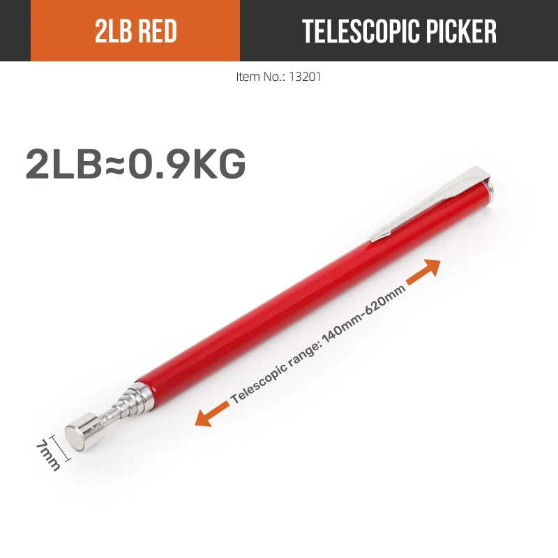 1-teiliger teleskopischer magnetischer Aufnahmestift mit einer Tragfähigkeit von 8 Pfund und einstellbarer Länge für einfaches Aufheben von Muttern und Schrauben in engen Räumen – Detail 8