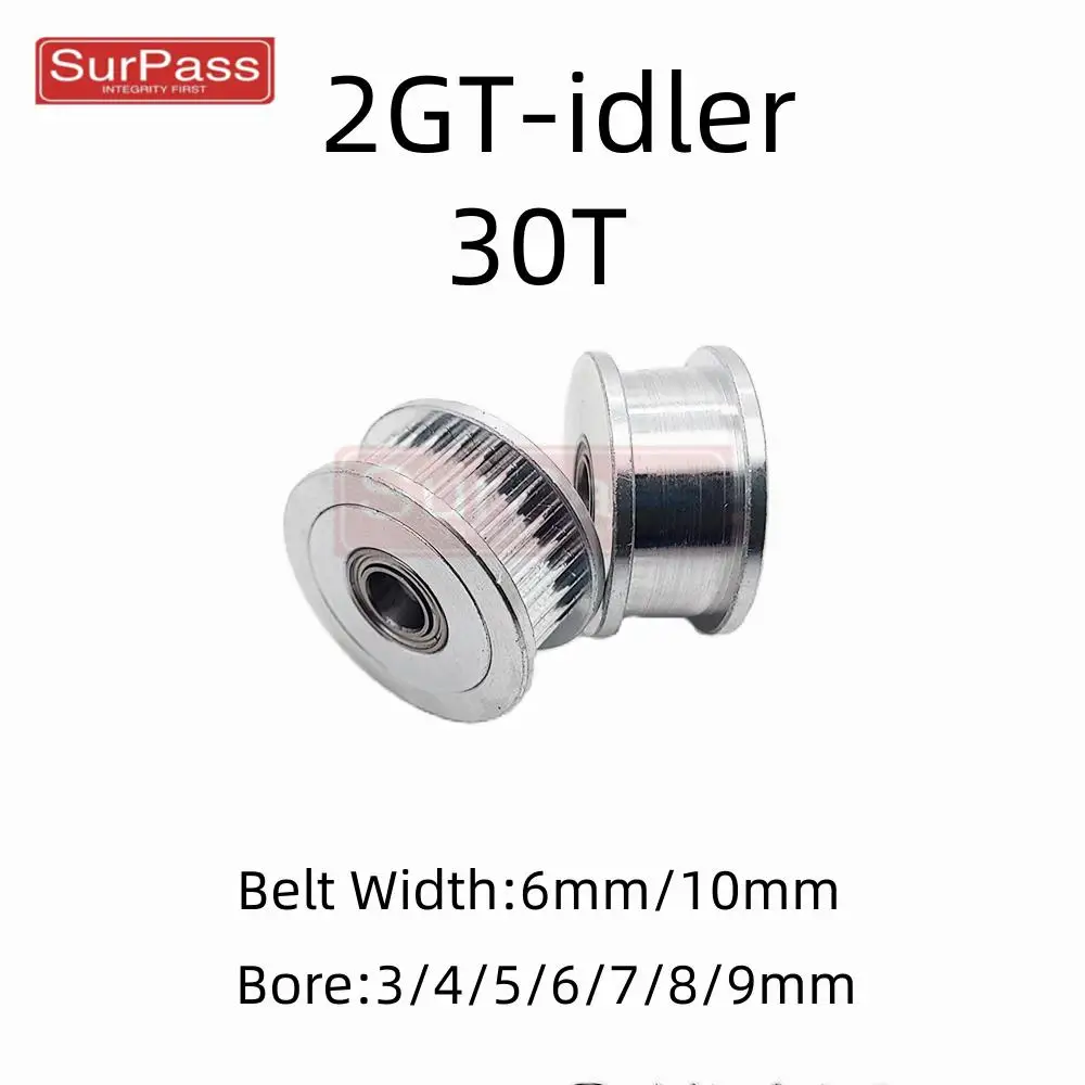 GT2 2GT 30T Teeth Synchronous Timing Idler Pulley Bore 3/4/5/6/7/8/9mm With Bearing For 6/10mmBelt 3D Printer Accessories