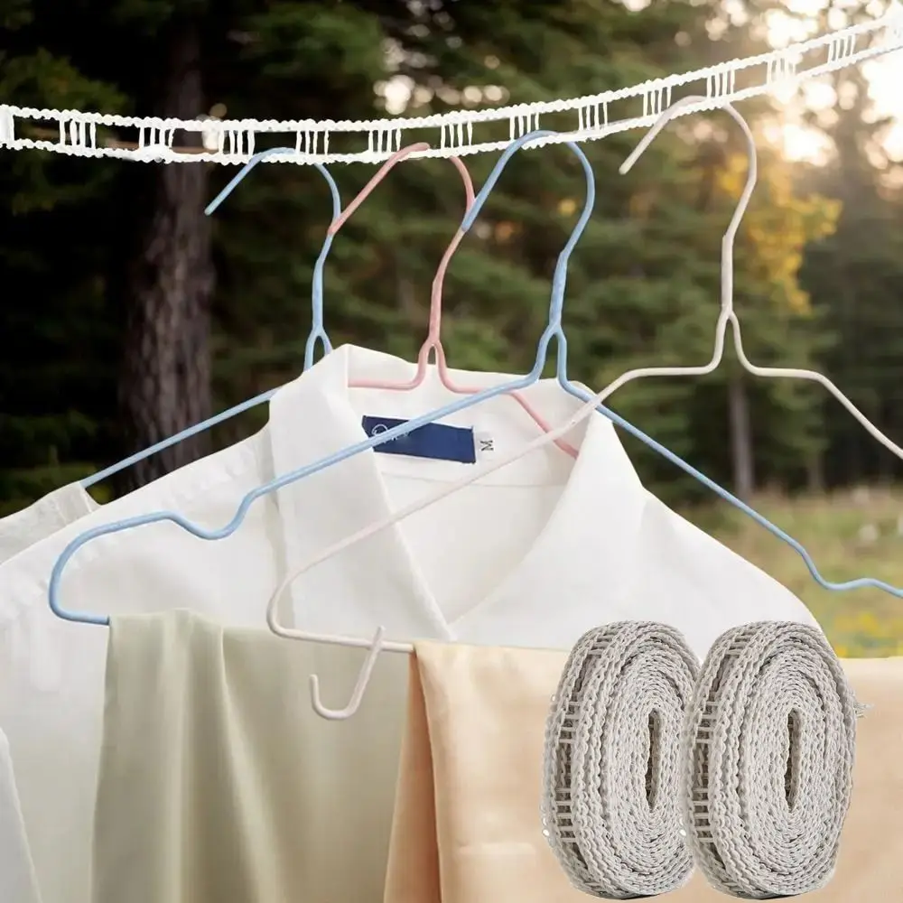 

2PCS Portable Windproof Clothesline Space-Saving with Hooks Outdoor Clothesline Adjustable Length Camping Hanger Rope Hiking