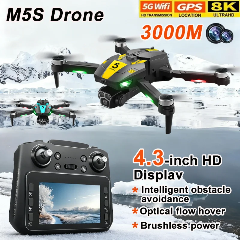 New M5s RC Drones with 4K 8K Professional HD Dual Camera GPS Dron 5G WIFI FPV Foldable Quadcopter Brushless Motor RC Helicopter