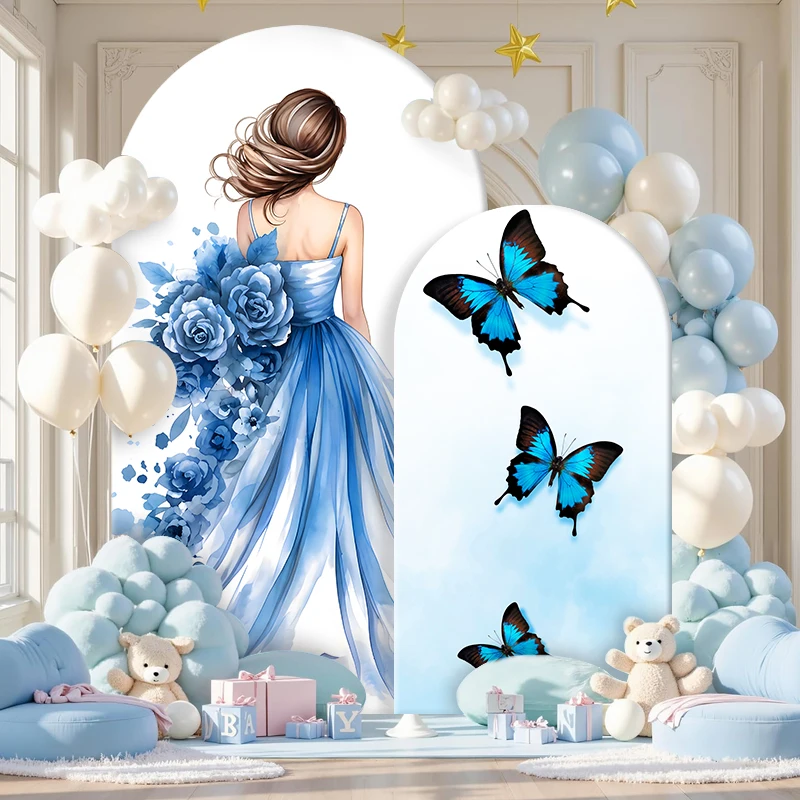 Girl Party Arch Backdrop Cover Quinceanera Sweet 15th Blue Butterfly Girls Birthday Chiara Wall Background Decor Elastic Fabric