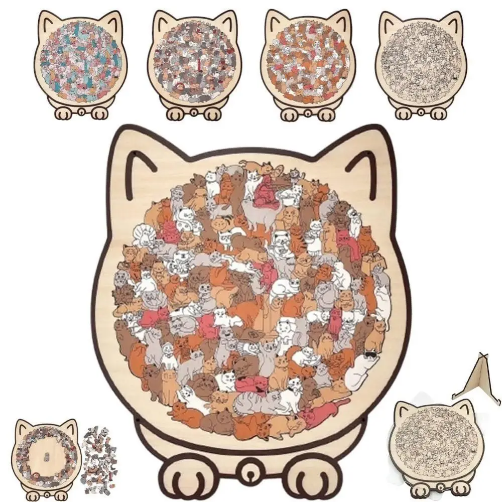 

Brain Burning Cat Wooden Puzzle Cute Kitten Home Decor Cat-shaped Jigsaw Colored Animal Puzzle Unique Irregular Puzzle