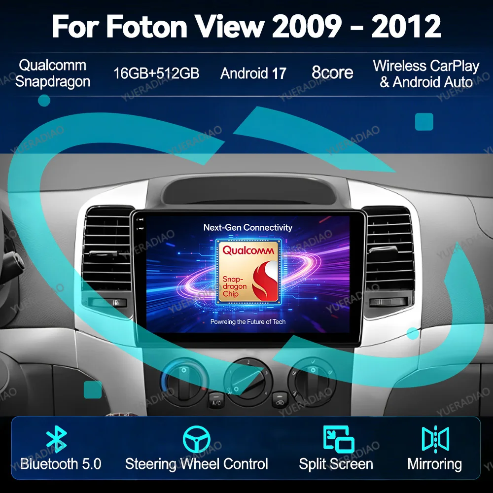 Android 17 Car Radio For Foton View 2009 - 2012 GPS NAVI QLED BT Head Unit Qualcomm Multimedia Video Player 4G LTE 5G WIFI 2DIN