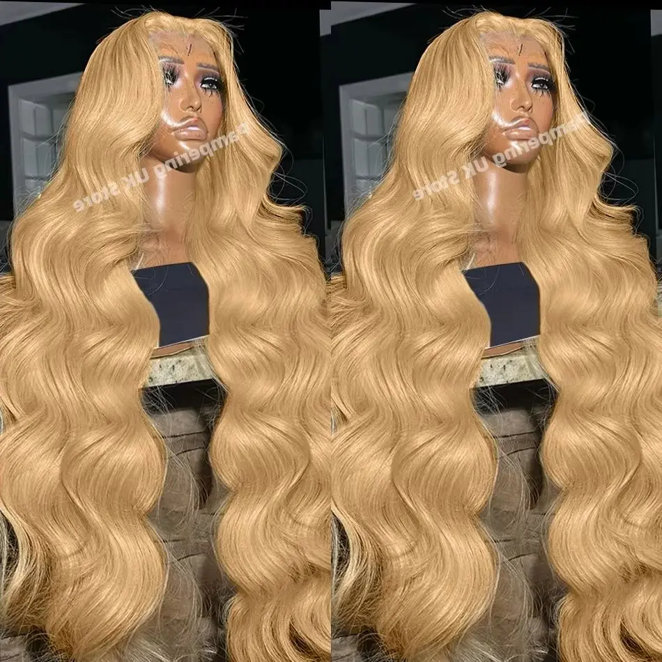 

Honey Blond #27 Brazilian 30 34 Inch Body Wave 13x4 Lace Front Human Hair 13x6 HD Transparent Lace Frontal Wigs 200% For Women