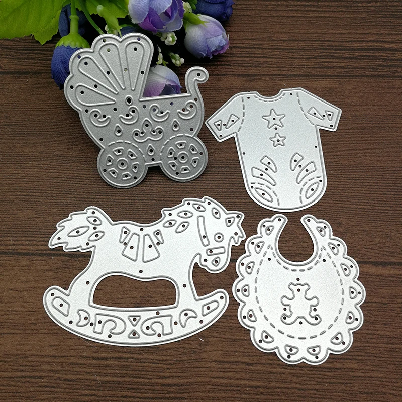 4 sztuk dziecko garnitur przewóz Rocking Horse wykrojniki szablony DIY Scrapbooking papier kartonowy Craft ozdoby metalowe tłoczenie Folder
