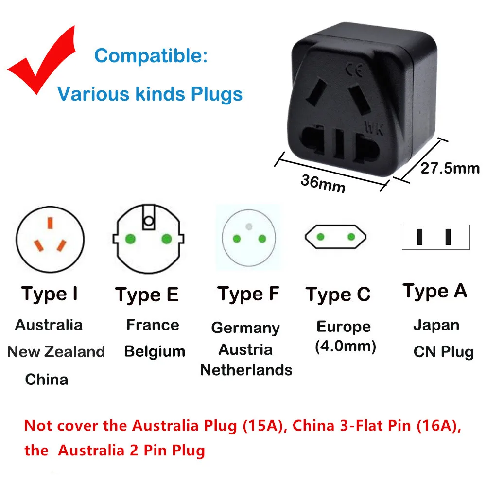 Adapter wtyczki UE CN AU Australia Typ I do typu F Gniazdo wtyczki zasilania podróżnego Europejski koreański adapter konwersji — zdjęcie 4