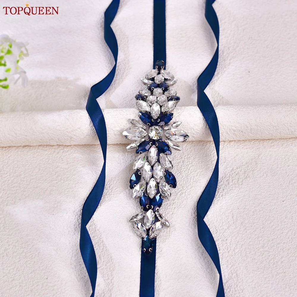 TOPQUEEN Delicate Wedding Satin Belt Prom  Formal Wear Accessory Hand-Stitched Glass Rhinestone Bridal Belt S227