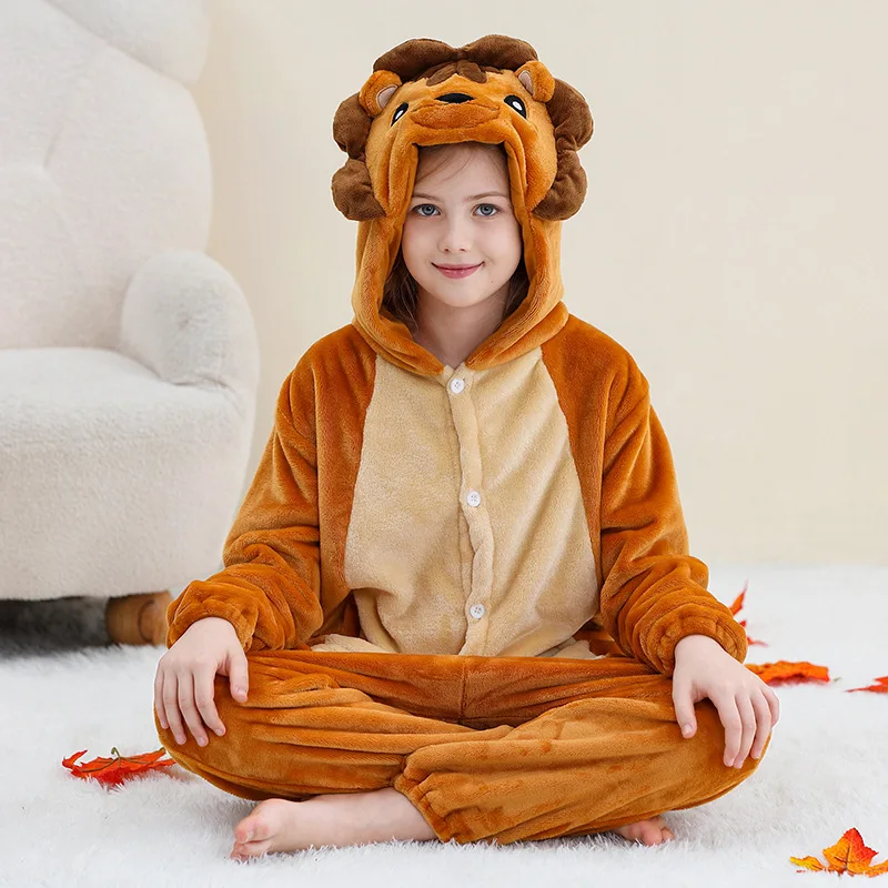 Kids Onesies Boys Girls Dinosaur Pajamas Flannel Cow Sleepwear Nightwear Anime Cosplay Costume Halloween Party Panda Outfits